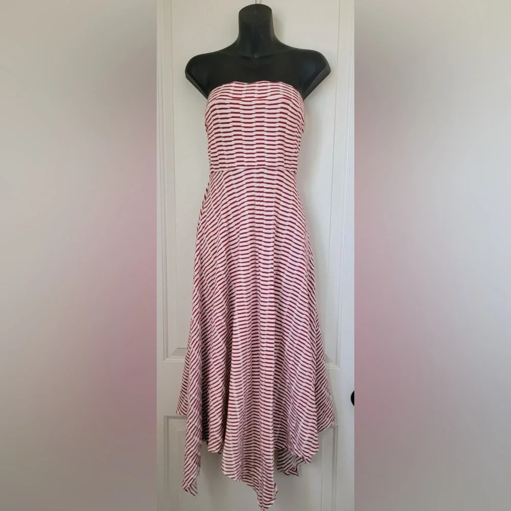 Anthropologie Maeve Caleta Striped Strapless handkerchief hem dress - Picture 2 of 9